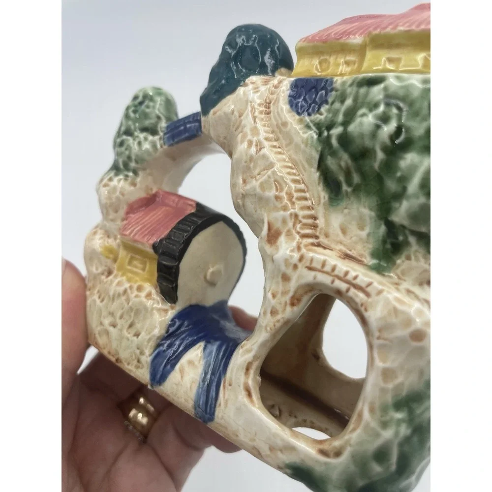 Vtg Aquarium Fishbowl Ceramic Swim Through Japanese‎ River Pagoda 4x4